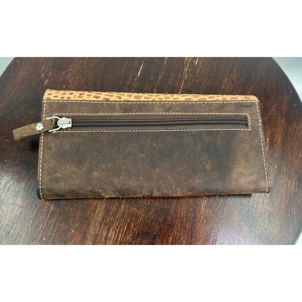 American Bison Leather Wallet with Tan Crocodile Pattern Flap Pockets New Other